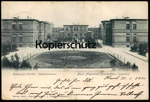 ALTE POSTKARTE HAMBURG EPPENDORF NEUES ALLGEMEINES KRANKENHAUS KOSTGÄNGER PAVILLON OPERATIONSHAUS Hospital Ansichtskarte