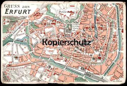 ALTE POSTKARTE GRUSS AUS ERFURT STADTPLAN Petersberg Landkarte Map Carte Géographique Ansichtskarte AK postcard cpa