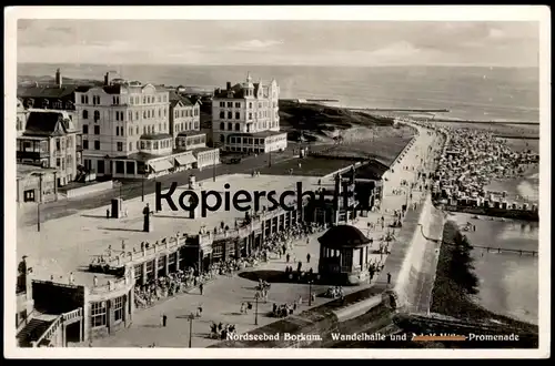 ALTE POSTKARTE BORKUM WANDELHALLE UND A. H. PROMENADE 1936 Luftbild Ansichtskarte Insel postcard AK cpa