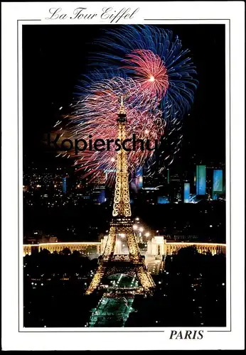 POSTKARTE PARIS EIFFELTURM LA TOUR EIFFEL FEUERWERK FIREWORKS FEU D'ARTIFICE bei Nacht by night la nuit cpa postcard AK