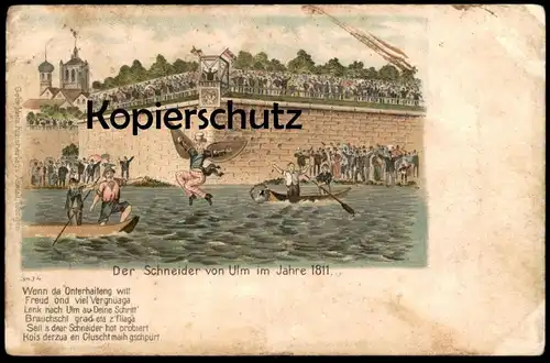 ALTE LITHO POSTKARTE DER SCHNEIDER VON ULM IM JAHRE 1811 STEMPEL 1899 Sage Märchen fairy tale légende mythe myth legend