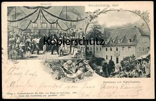 ALTE POSTKARTE HEIDELBERG GASTHAUS ZUR HIRSCHGASSE MENSUR 1901 STUDENTICA STUDENTIKA ÉTUDIANT FECHTEN fencing duel cpa