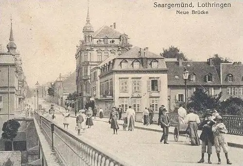 ALTE POSTKARTE SAARGEMÜND LOTHRINGEN LORRAINE SARREGUEMINES NEUE BRÜCKE Prüfstempel Feldpost cachet cpa postcard AK