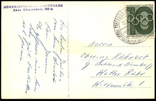 ALTE POSTKARTE HÖHENLUFTKURORT TIEFENBACH bei OBERSTDORF mit Briefmarke Olympisches Jahr 1956 Ansichtskarte AK cpa
