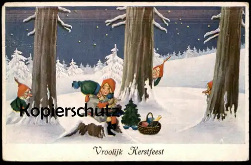 ALTE POSTKARTE ZWERGE VROOLIJK KERSTFEEST ZWERG Liebespaar dwarf midget nains nain hiver snow Schnee neige love couple