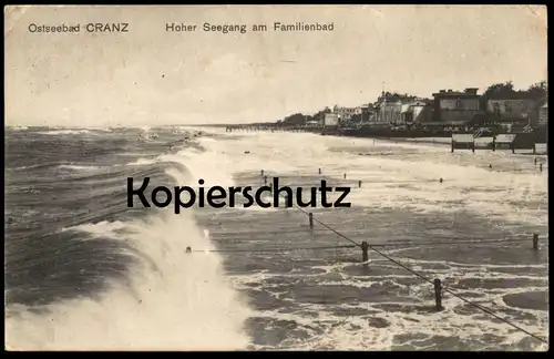 ALTE POSTKARTE OSTSEEBAD CRANZ SELENOGRADSK KRANZ OSTPREUSSEN HOHER SEEGANG AM FAMILIENBAD Wellen Waves Meer Feldpost