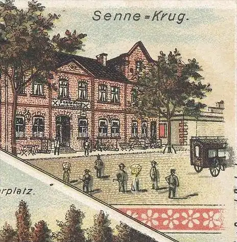 ALTE LITHO POSTKARTE GRUSS AUS DER SENNE TRUPPENÜBUNGSPLATZ SENNELAGER PADERBORN SOLDATEN WACHTLOCAL SENNEKRUG Soldat AK