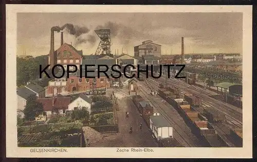 ALTE POSTKARTE GELSENKIRCHEN ZECHE RHEIN-ELBE Güterwaggon train Zug Mine Bergbau Ansichtskarte AK cpa postcard