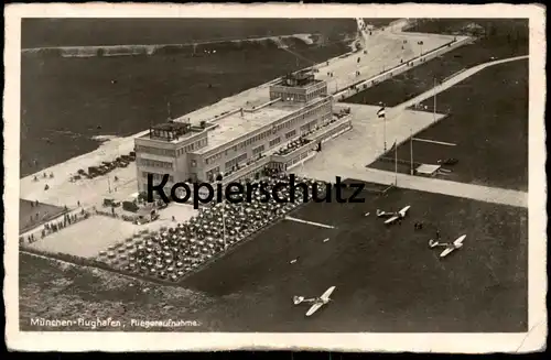 ALTE POSTKARTE MÜNCHEN FLUGHAFEN Fliegeraufnahme Flugzeuge airplane plane avion airport aéroport aircraft cpa postcard