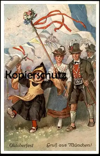 ALTE POSTKARTE GRUSS AUS MÜNCHEN OKTOBERFEST 1934 KÜNSTLER Emil Köhn Münchner Kindl Tracht traditional costume postcard