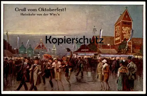 ALTE POSTKARTE MÜNCHEN GRUSS VOM OKTOBERFEST 1934 HEIMKEHR VON DER WIESN KÜNSTLER AK Emil Köhn cpa postcard