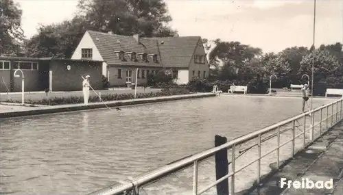 ÄLTERE POSTKARTE GELSENKIRCHEN-HESSLER THOMAS MORUS-SCHULE MELANCHTHON-SCHULE FREIBAD Bad swimming pool cpa postcard AK