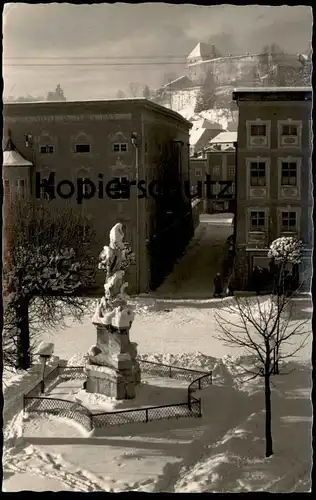 ÄLTERE POSTKARTE TITTMONING BEI TRAUNSTEIN MARIENSÄULE FRISEUR SALON BURG 1961 Winter snow neige monument Salzach  AK