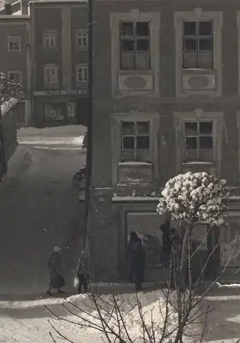 ÄLTERE POSTKARTE TITTMONING BEI TRAUNSTEIN MARIENSÄULE FRISEUR SALON BURG 1961 Winter snow neige monument Salzach  AK