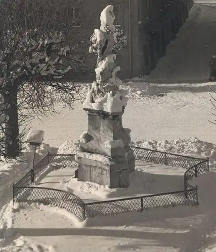 ÄLTERE POSTKARTE TITTMONING BEI TRAUNSTEIN MARIENSÄULE FRISEUR SALON BURG 1961 Winter snow neige monument Salzach  AK