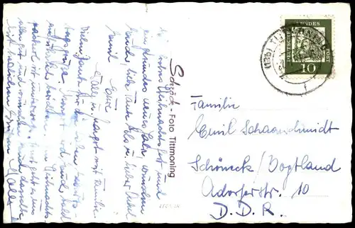 ÄLTERE POSTKARTE TITTMONING BEI TRAUNSTEIN MARIENSÄULE FRISEUR SALON BURG 1961 Winter snow neige monument Salzach  AK