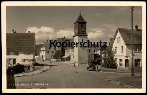 ALTE POSTKARTE TROSSINGEN BEIM TUERMLE Auto Litfasssäule Geschäft ...handlung Johann Michael Schweizer Ansichtskarte