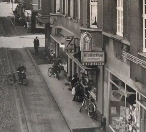 ÄLTERE POSTKARTE LEVERKUSEN SCHLEHBUSCH MANFORTER STRASSE Klosterfrau Drogerie Werbung Fahrrad bike bicyclette vélo