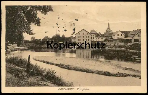 ALTE POSTKARTE WARENDORF EMSPARTIE EMS 1927 Briefmarke Michel Nr. 127c Freimarke 100 Pfennig 4 Mark Posthorn AK postcard
