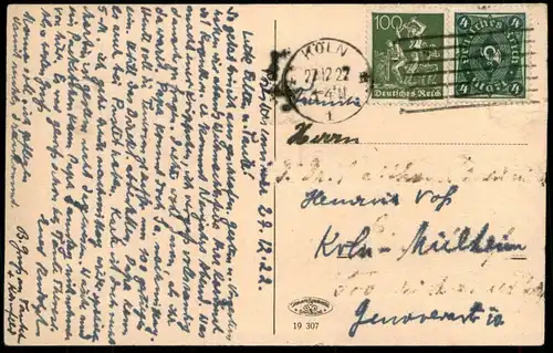 ALTE POSTKARTE WARENDORF EMSPARTIE EMS 1927 Briefmarke Michel Nr. 127c Freimarke 100 Pfennig 4 Mark Posthorn AK postcard