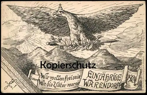 ALTE POSTKARTE WARENDORF GYMNASIUM EINJÄHRIGE 1924 STUDENTICA STUDENTIKA ÉTUDIANT ADLER SCHWERT KRONE crown eagle sword
