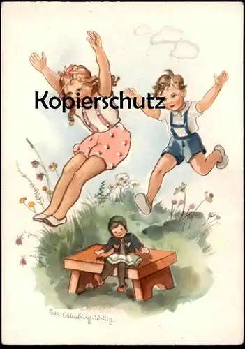 ALTE KÜNSTLER POSTKARTE GLÜCKLICHE KINDHEIT KINDER LOTTE OLDENBURG-WITTIG children enfants childhood Puppe Doll poupée