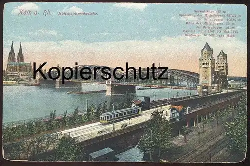 ALTE POSTKARTE KÖLN HOHENZOLLERNBRÜCKE Rheinuferbahn Zug Strassenbahn Tram Tramway train Cöln postcard cpa Ansichtskarte