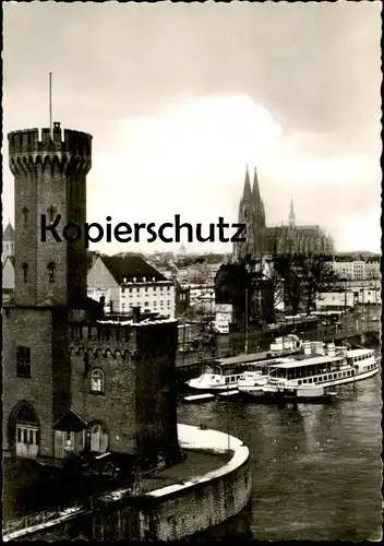 ÄLTERE POSTKARTE KÖLN RHEINAUHAFEN MIT BLICK AUF DEN DOM Schiffe Malakow Turm Malakoff tour tower Ansichtskarte postcard