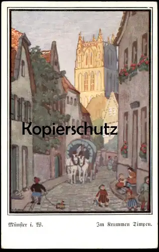 ALTE POSTKARTE MÜNSTER WESTFALEN KÜNSTLER KARTE IM KRUMMEN TIMPEN Kinder Kutsche Pferde carriage coche