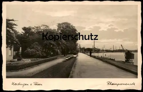ALTE POSTKARTE UERDINGEN AM RHEIN RHEINPROMENADE 1935 Kran Brunnen Crefeld Krefeld crane grue cpa postcard Ansichtskarte