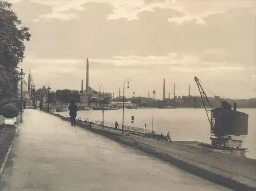 ALTE POSTKARTE UERDINGEN AM RHEIN RHEINPROMENADE 1935 Kran Brunnen Crefeld Krefeld crane grue cpa postcard Ansichtskarte