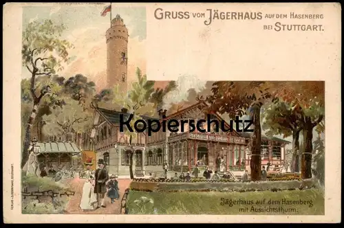 ALTE KÜNSTLER POSTKARTE GRUSS VOM JÄGERHAUS AUF DEM HASENBERG BEI STUTTGART Turm tower tour Ansichtskarte cpa postcard