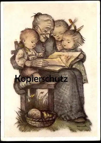 ÄLTERE KÜNSTLER POSTKARTE HUMMEL GROSSMUTTER ERZÄHLT NR. 14288 Oma Buch Kinder children grandma grand-maman granny