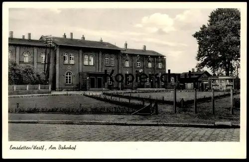 ÄLTERE POSTKARTE EMSDETTEN AM BAHNHOF KIOSK ZEITUNGEN station gare Ansichtskarte AK cpa postcard