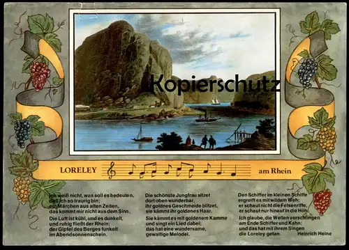 ÄLTERE POSTKARTE LORELEY LIED bei St. Goarshausen Gedicht von Heinrich Heine Rhein Verlag KD Köln-Düsseldorfer