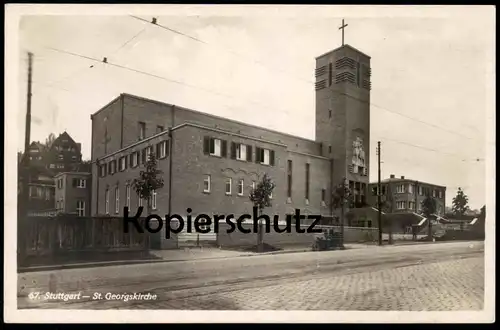 ALTE POSTKARTE STUTTGART ST. GEORGSKIRCHE Motorrad Moto Motocycle Motorcycle Motorbike Kirche church église cpa postcard