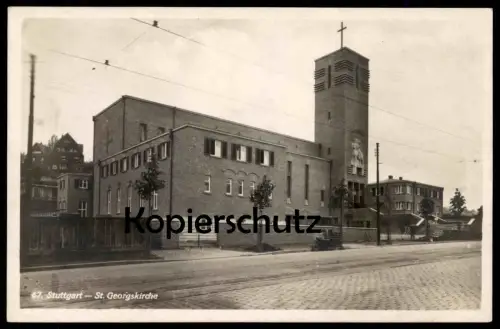 ALTE POSTKARTE STUTTGART ST. GEORGSKIRCHE Motorrad Moto Motocycle Motorcycle Motorbike Kirche church église cpa postcard