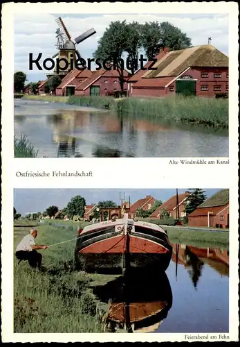 ÄLTERE POSTKARTE OSTFRIESLAND WINDMÜHLE AM KANAL Frachtschiff Adler Cargo Ship Schiff canal Molen moulin mill windmill