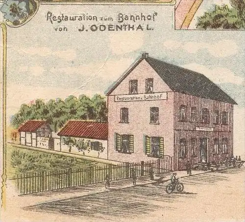 ALTE LITHO POSTKARTE GRUSS AUS KÖLN DELLBRÜCK BAHNHOF KAUFHAUS TRINKHALLE LENZEN RESTAURATION ODENTHAL Station Gare cpa