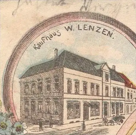 ALTE LITHO POSTKARTE GRUSS AUS KÖLN DELLBRÜCK BAHNHOF KAUFHAUS TRINKHALLE LENZEN RESTAURATION ODENTHAL Station Gare cpa