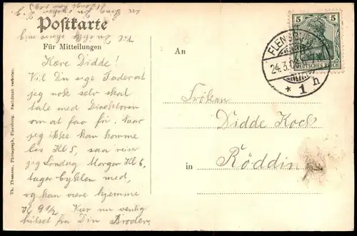 ALTE POSTKARTE FLENSBURG SÜDERMARKT STRASSENBAHN NR. 5 Hafermarkt Holm Apenrader Str. Tram Tramway Central-Theater Wurst