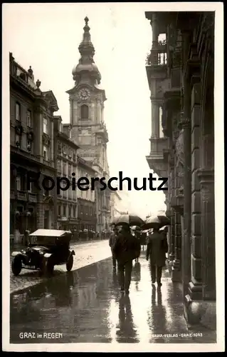 ALTE POSTKARTE GRAZ IM REGEN 1928 Auto Car voiture Rain Raining Wetter weather temps pluie cpa postcard AK Ansichtskarte