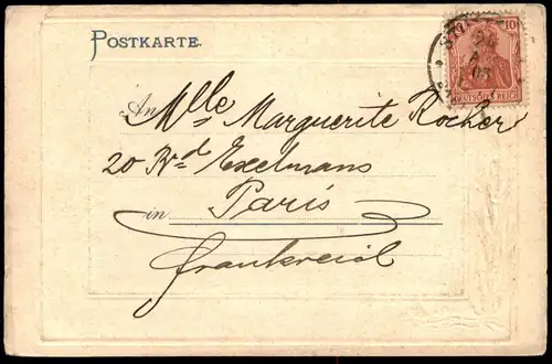 ALTE JUGENDSTIL PRÄGE POSTKARTE STUTTGART SCHLOSSPLATZ MIT NEUEM SCHLOSS Passepartout vergoldet Prägekarte gaufrée AK
