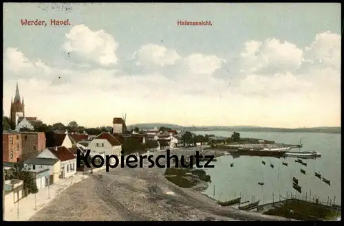 ALTE POSTKARTE WERDER AN DER HAVEL HAFENANSICHT Hafen Mühle Molen Moulin Mill Stempel Zensur Auslandsstelle Aachen cpa