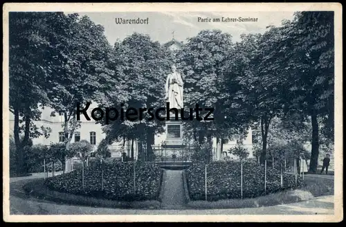 ALTE POSTKARTE WARENDORF PARTIE AM LEHRER-SEMINAR 1912 Schule Statue Monument Overberg cpa postcard Ansichtskarte AK