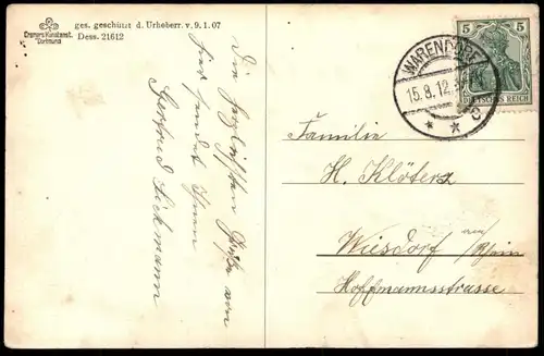 ALTE POSTKARTE WARENDORF PARTIE AM LEHRER-SEMINAR 1912 Schule Statue Monument Overberg cpa postcard Ansichtskarte AK