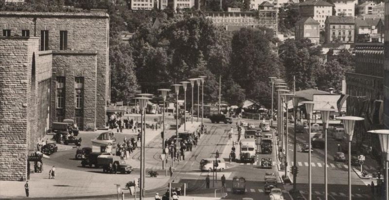 ÄLTERE POSTKARTE STUTTGART HAUPTBAHNHOF 1956 HANOMAG Krupp ...