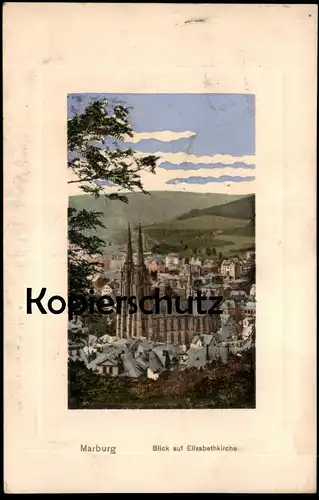 ALTE LITHO POSTKARTE MARBURG LAHN BLICK AUF ELISABETHKIRCHE ELISABETHENKIRCHE PASSEPARTOUT 1910 Ansichtskarte postcard