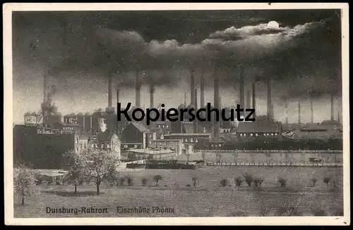 ALTE POSTKARTE DUISBURG RUHRORT EISENHÜTTE PHÖNIX BEI NACHT MOND 1931 Hütte ironwork factory usine sidérurgique postcard