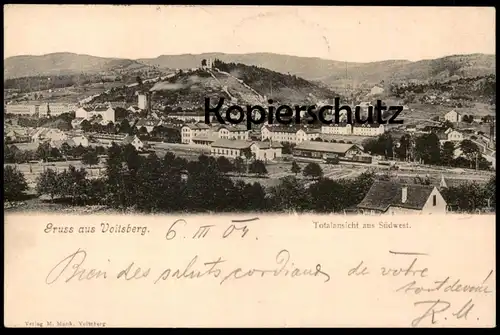 ALTE POSTKARTE GRUSS AUS VOITSBERG TOTALANSICHT AUS SÜDWEST BAHNHOF Gleisanlagen Waggon Steiermark gare railway station